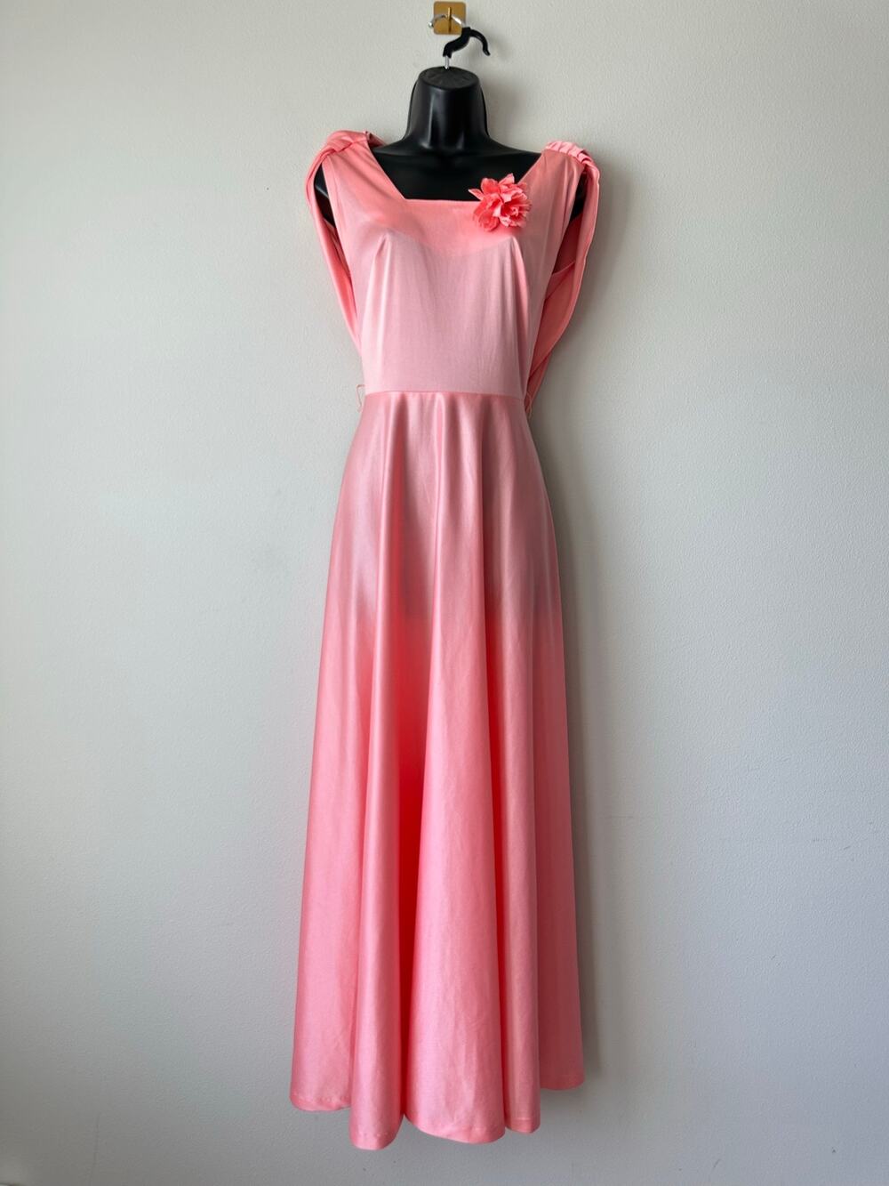 Vintage 1970s Pink Maxi Dress Small Peach Formal Hostess Gown Floral